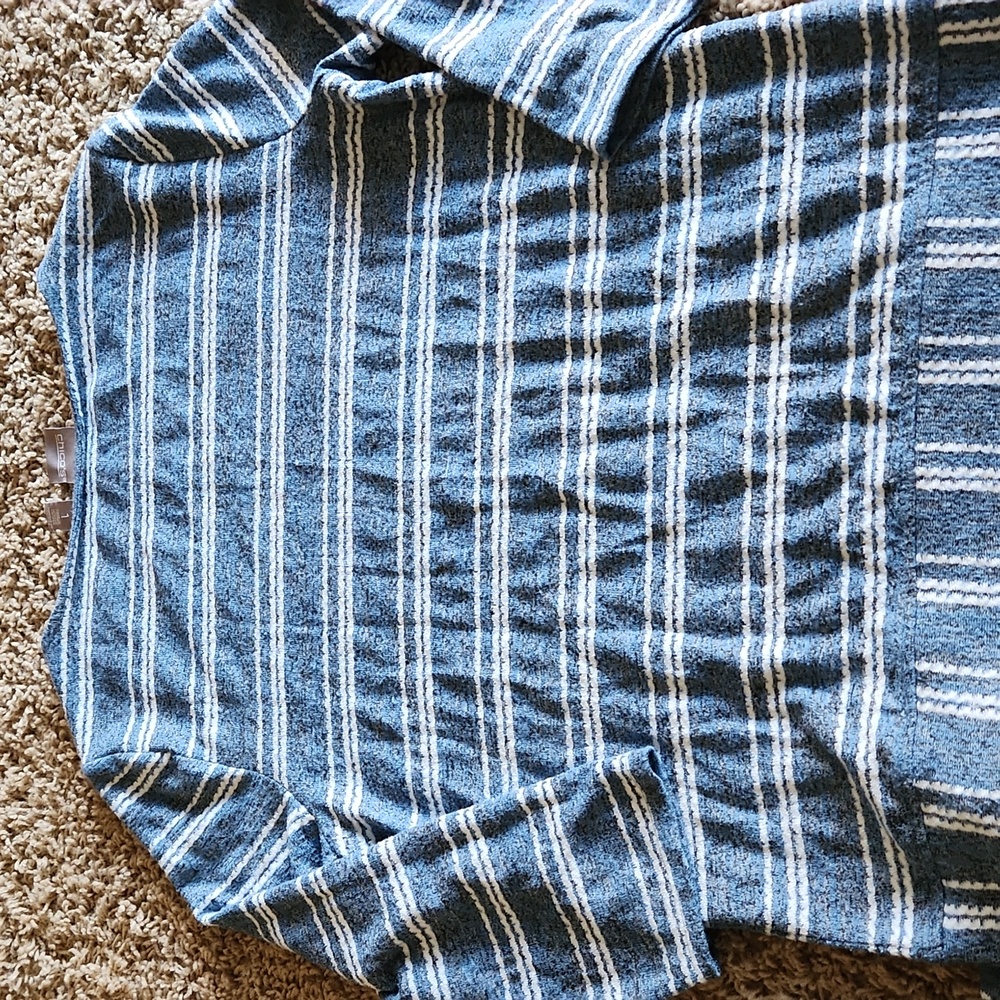 Chico's womans size 1 blue and white stripe casual shirt - Picture 6 of 7